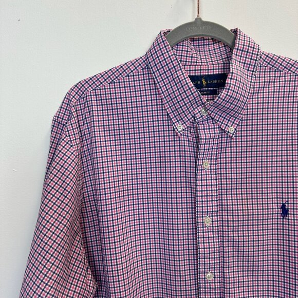 Polo PRL Ralph Lauren Slim Fit XL Button Down Shirt Pink Blue - Picture 1 of 11